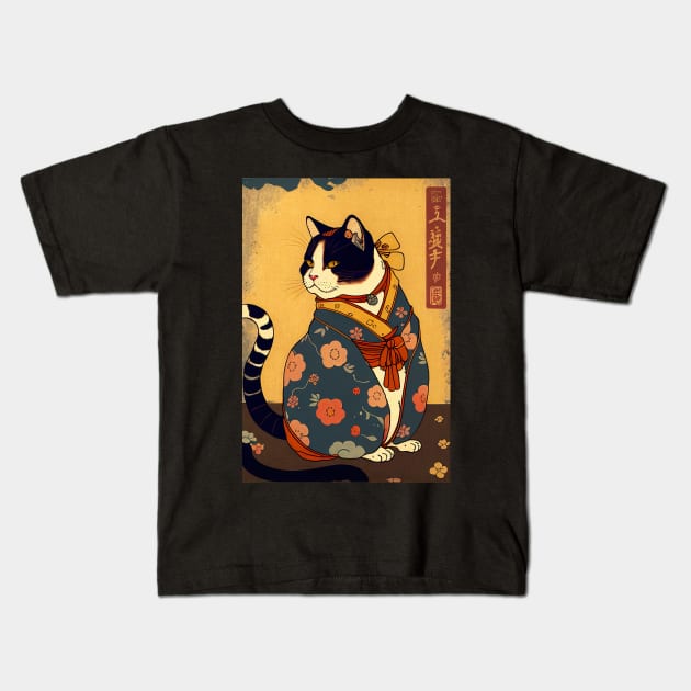 Balck and White cat - Japanese style Kids T-Shirt by KoolArtDistrict